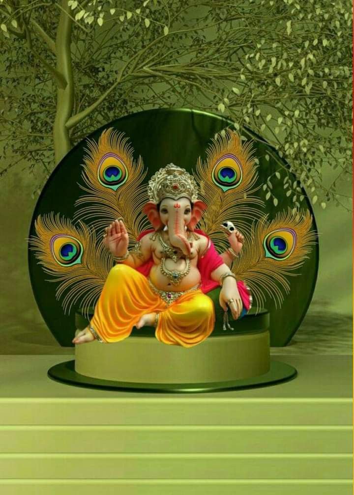 Ganesha seated on a peacock throne