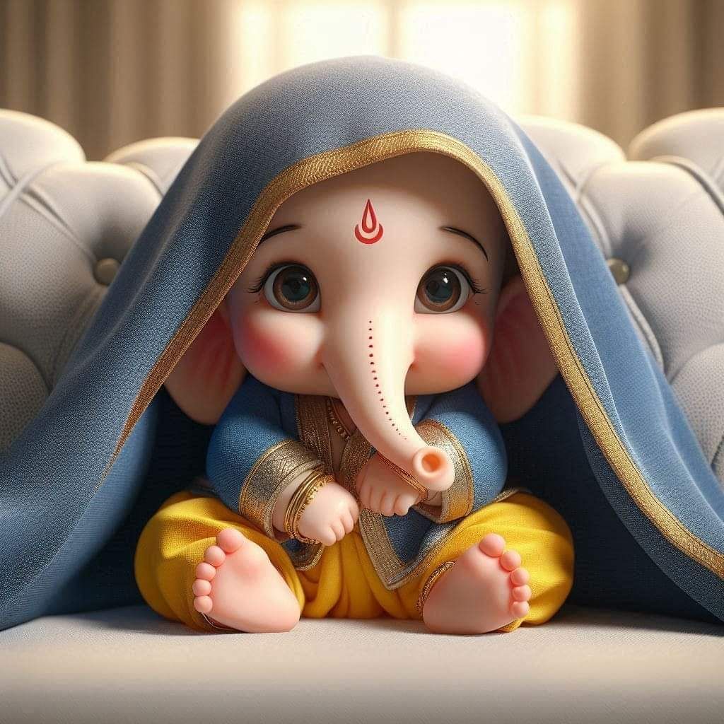 Cute baby Ganesha peeks from blanket