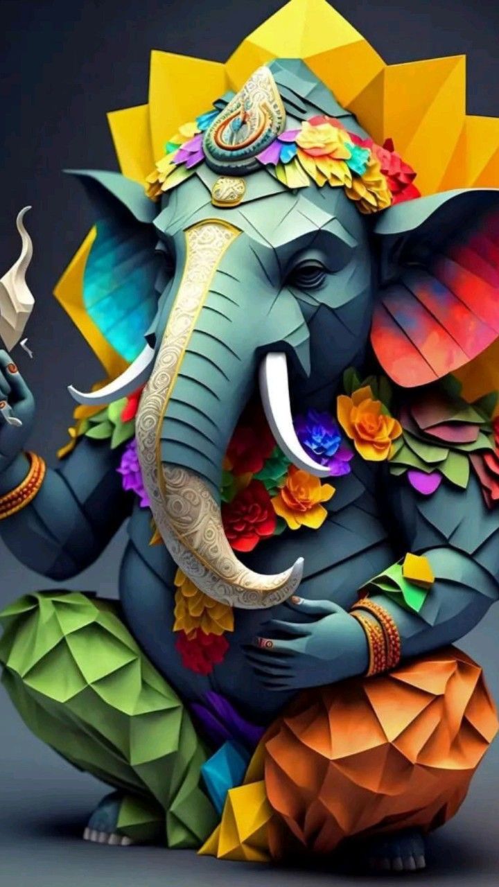 Colorful geometric Lord Ganesha wallpaper