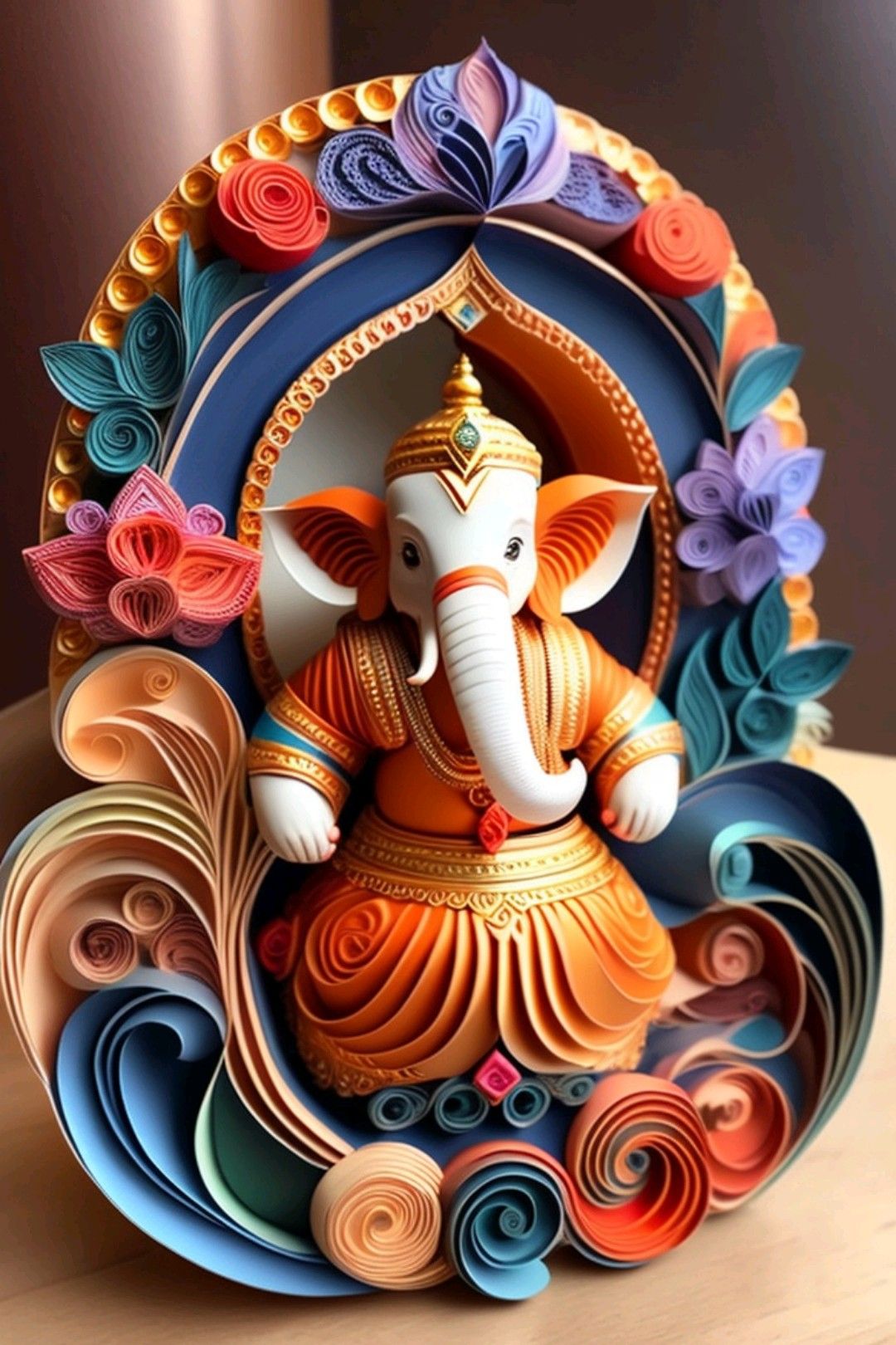 Intricate quilled Ganesha artwork for mobile