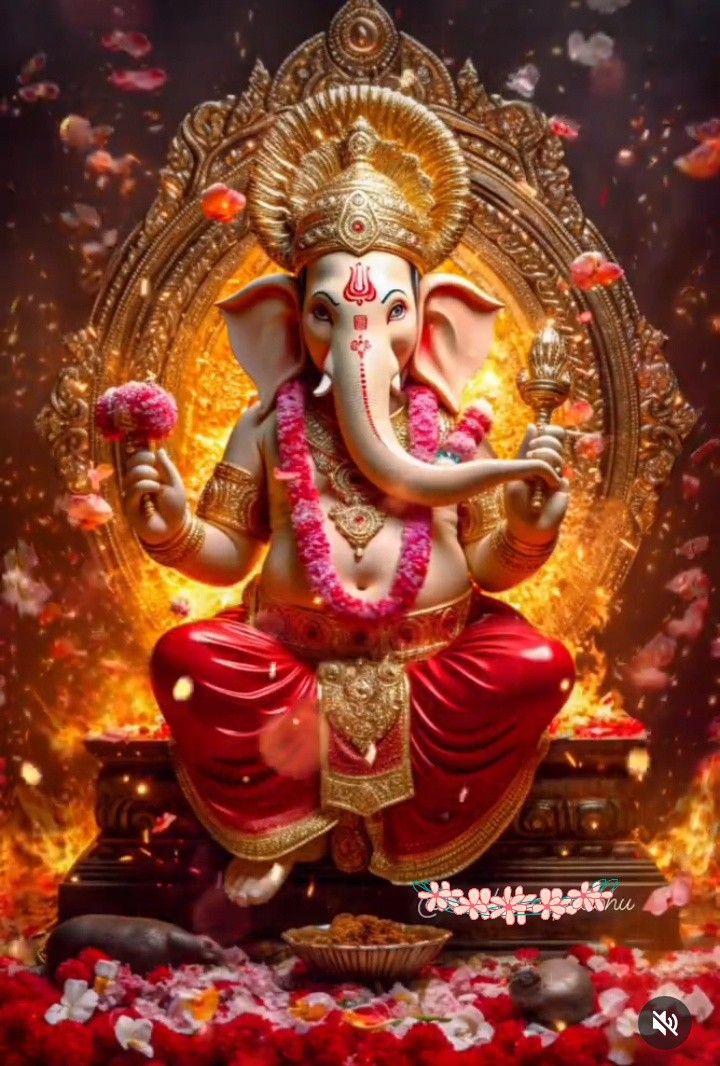 Lord Ganesha with flowers and gold