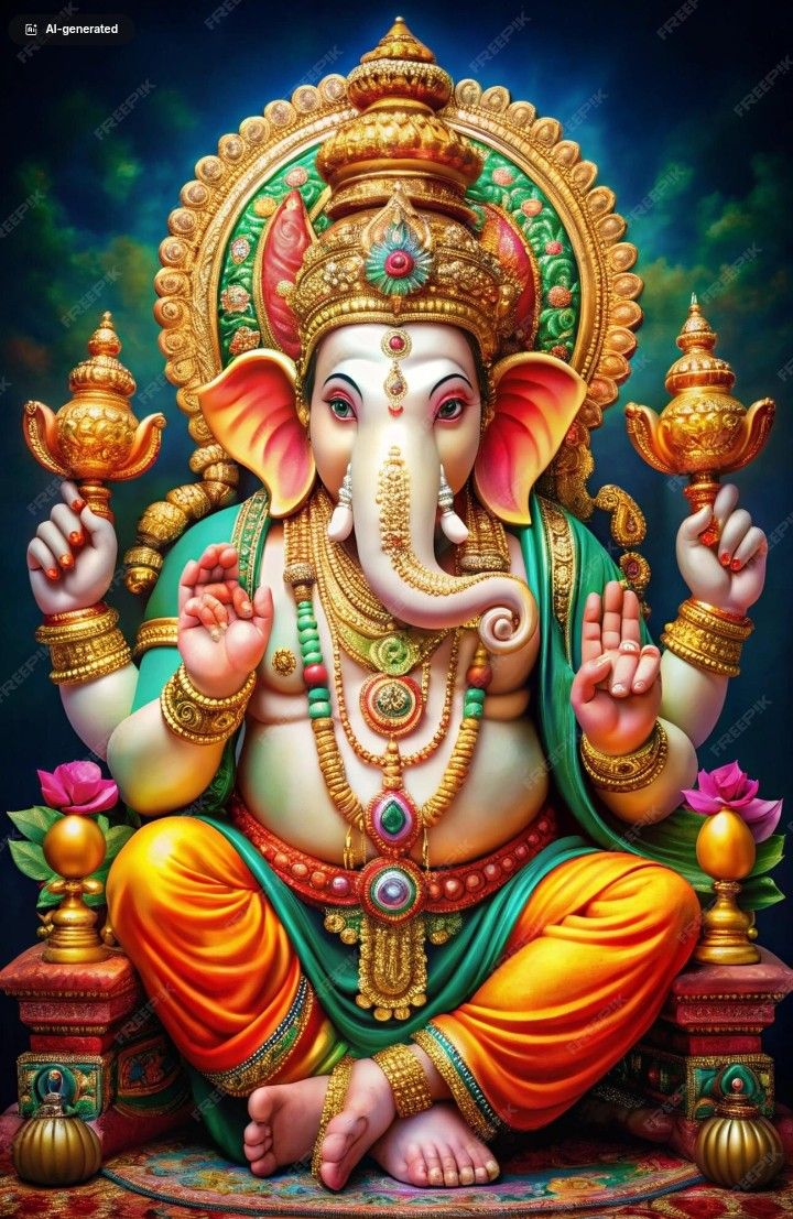 Lord Ganesha with lotus and blessings