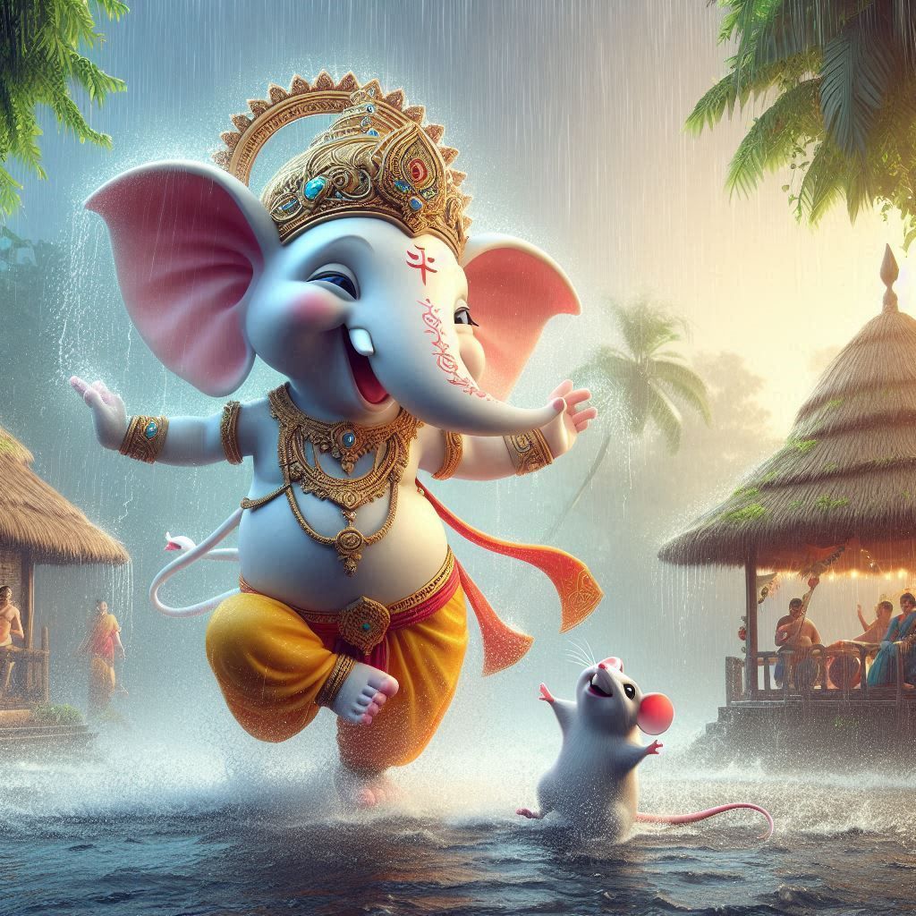 Ganesha dancing in the monsoon rain
