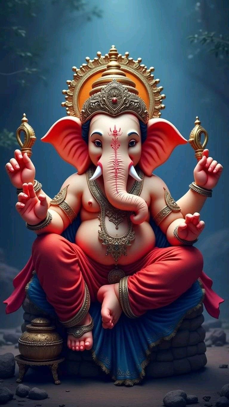Lord Ganesha sitting with modak.