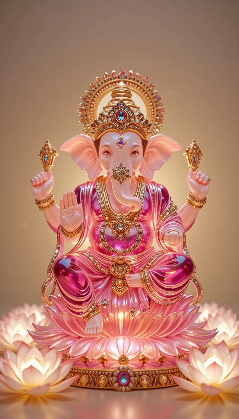 Lord Ganesha seated on a lotus.