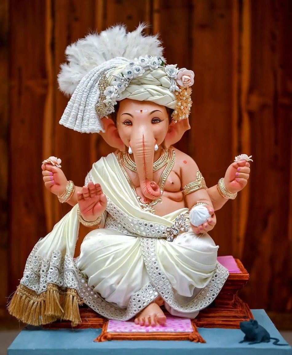 Ganpati Bappa adorned in royal attire.