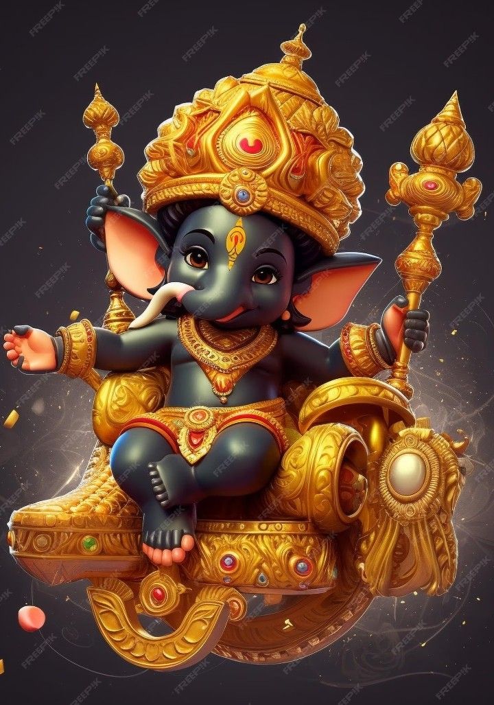 Lord Ganesha seated on a golden throne