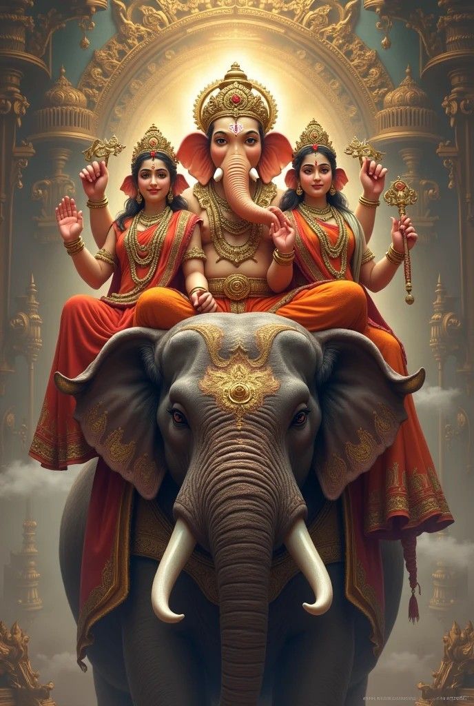 Lord Ganesha riding an elephant, divine art