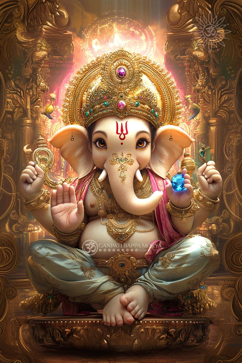 Majestic Lord Ganesha with golden crown