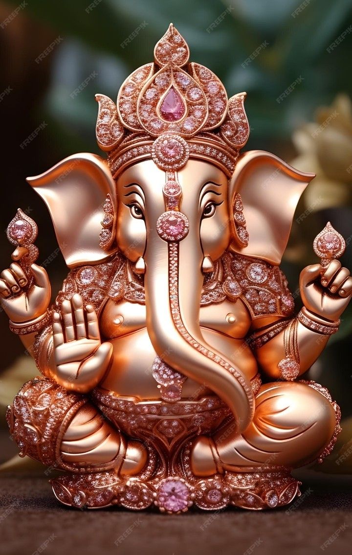 Golden Ganesha with jeweled crown