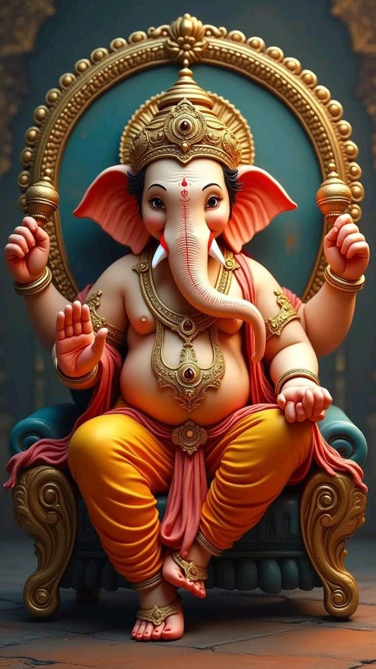 Lord Ganesha on a golden throne