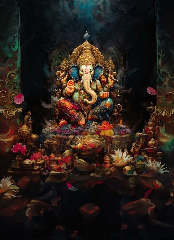 Lord Ganesha with lotus and modak