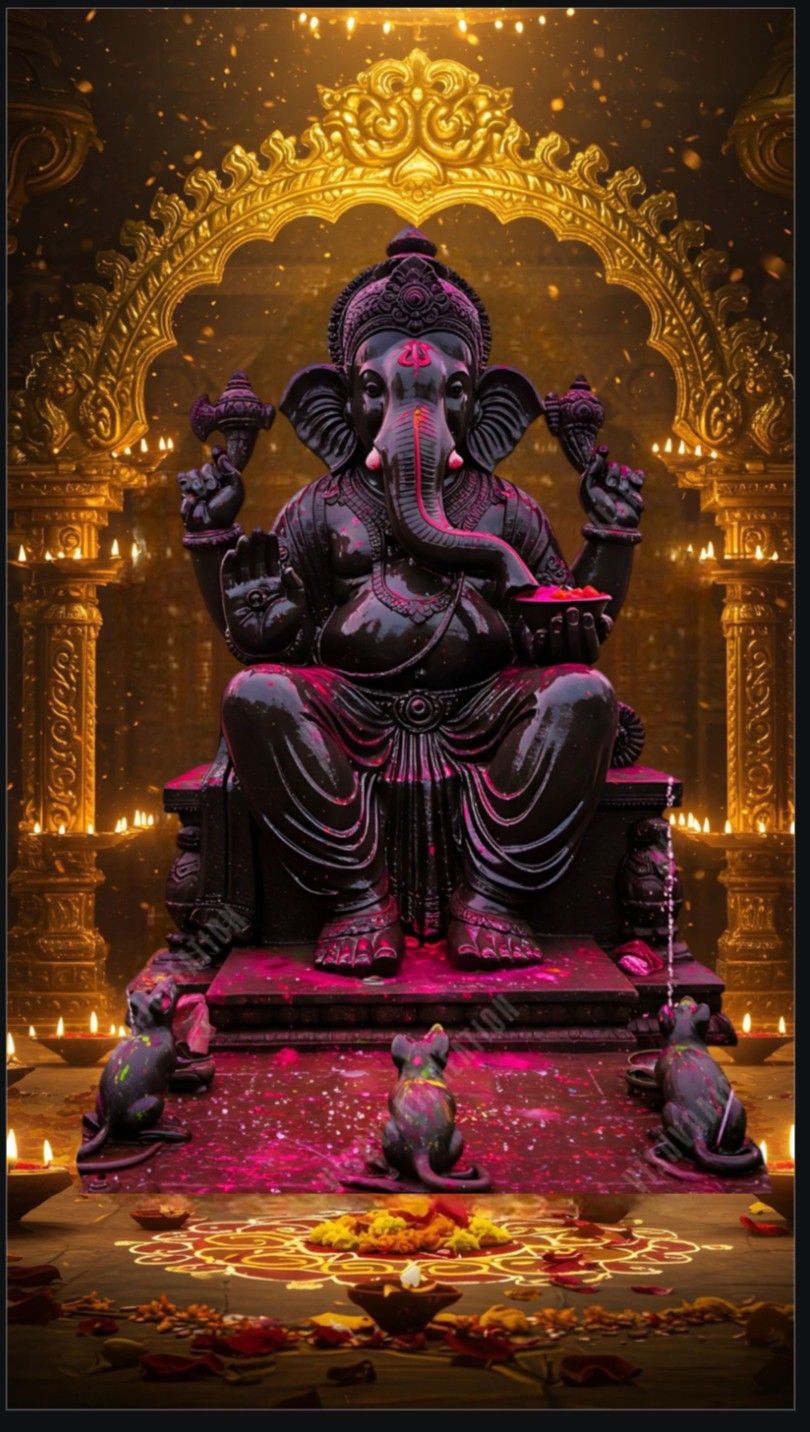 Lord Ganesha seated in golden frame