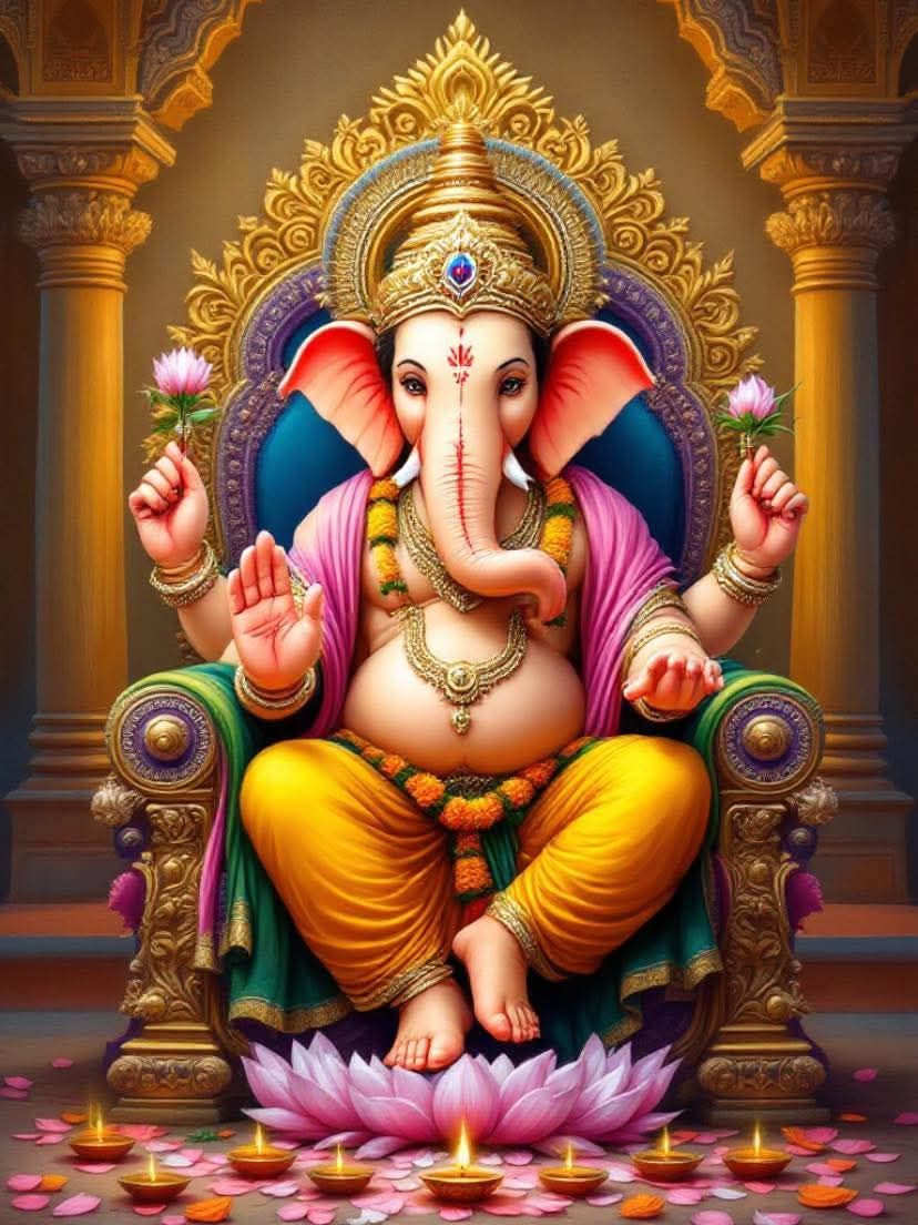 Lord Ganesha on golden throne