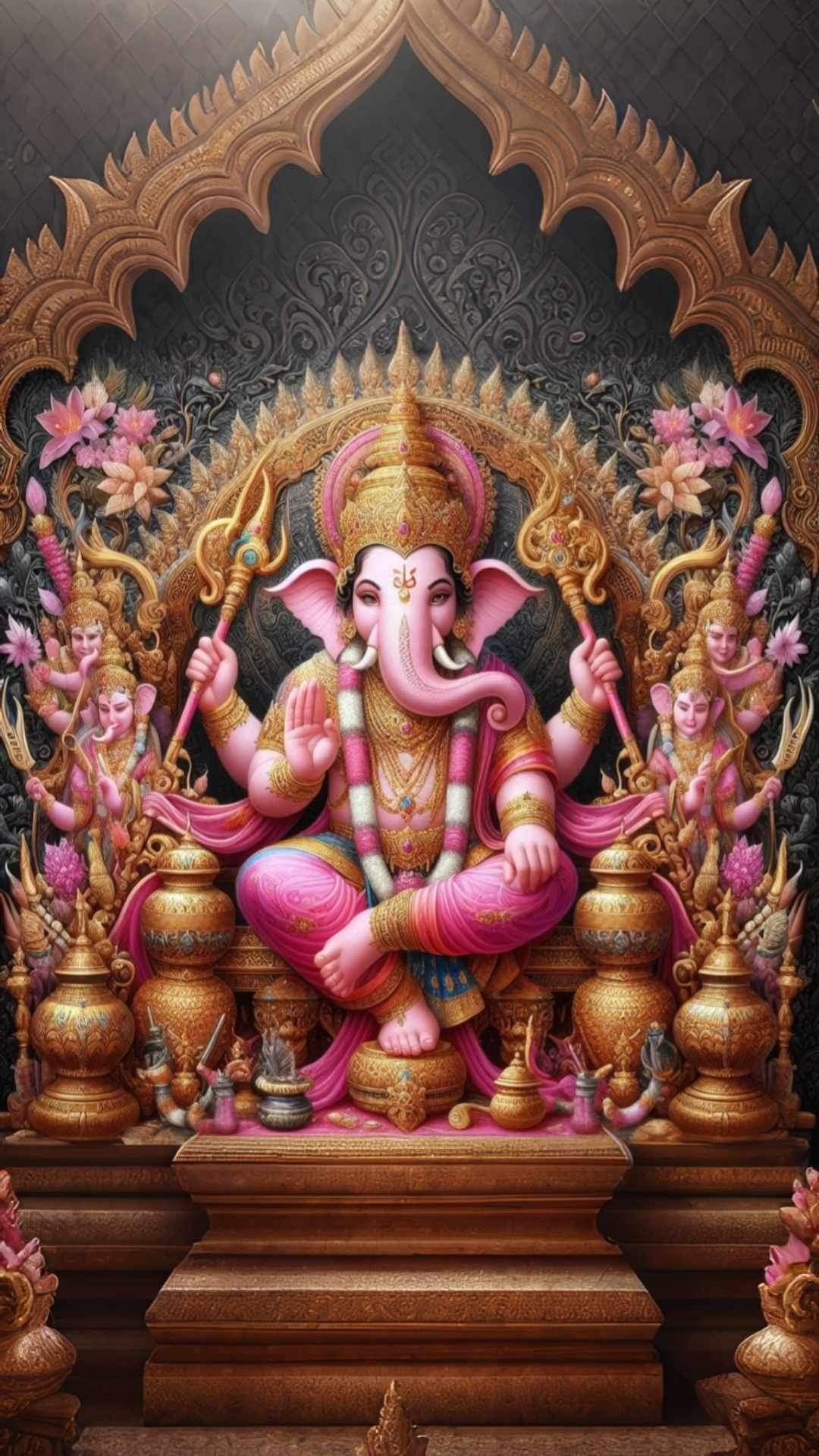 Ganesha seated on a golden throne