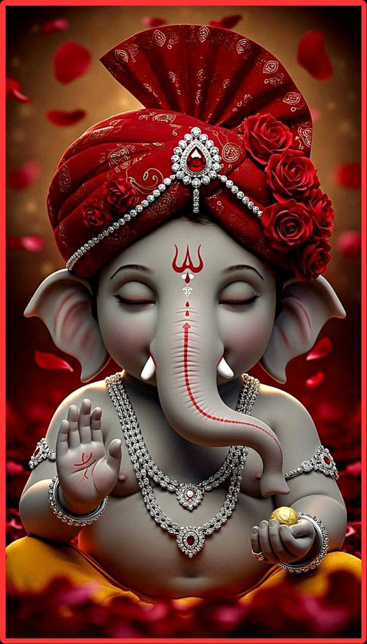 Ganesha with floral turban and blessings