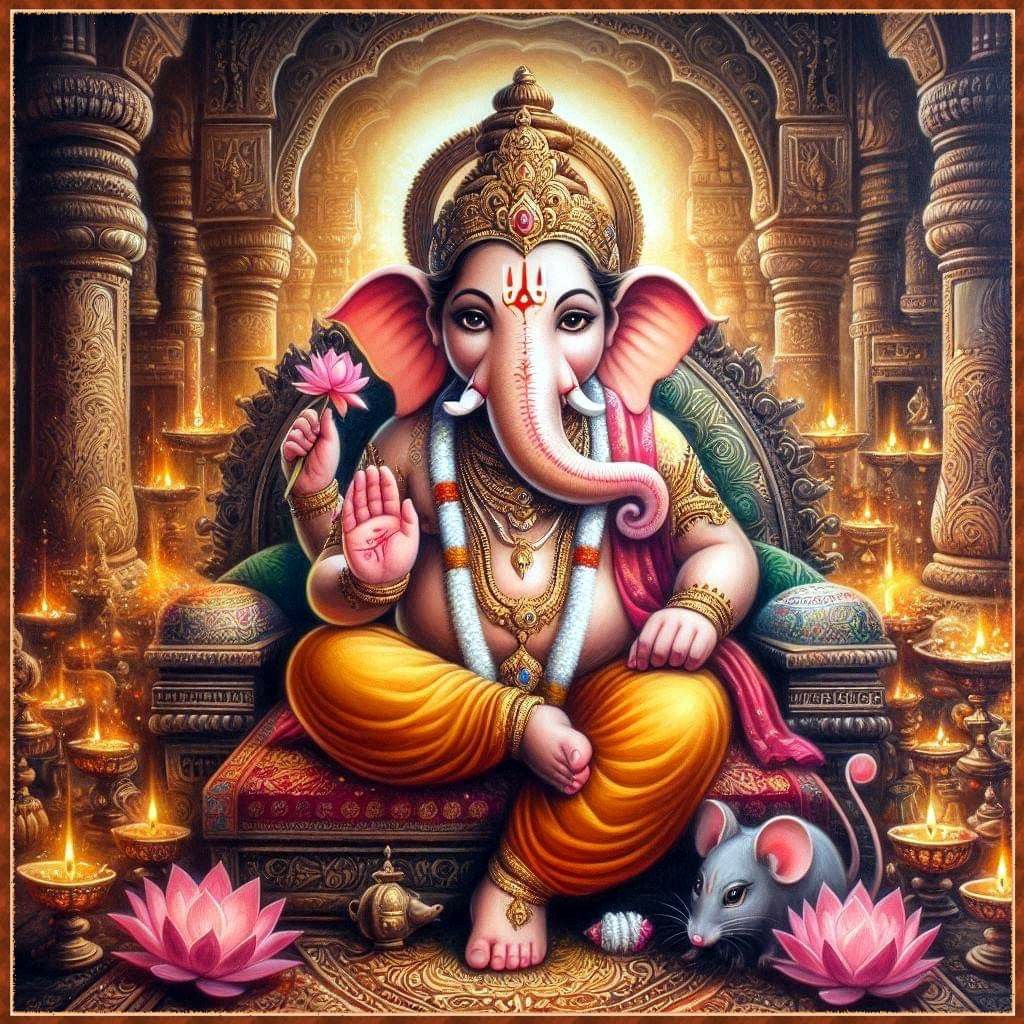 Lord Ganesha on golden throne