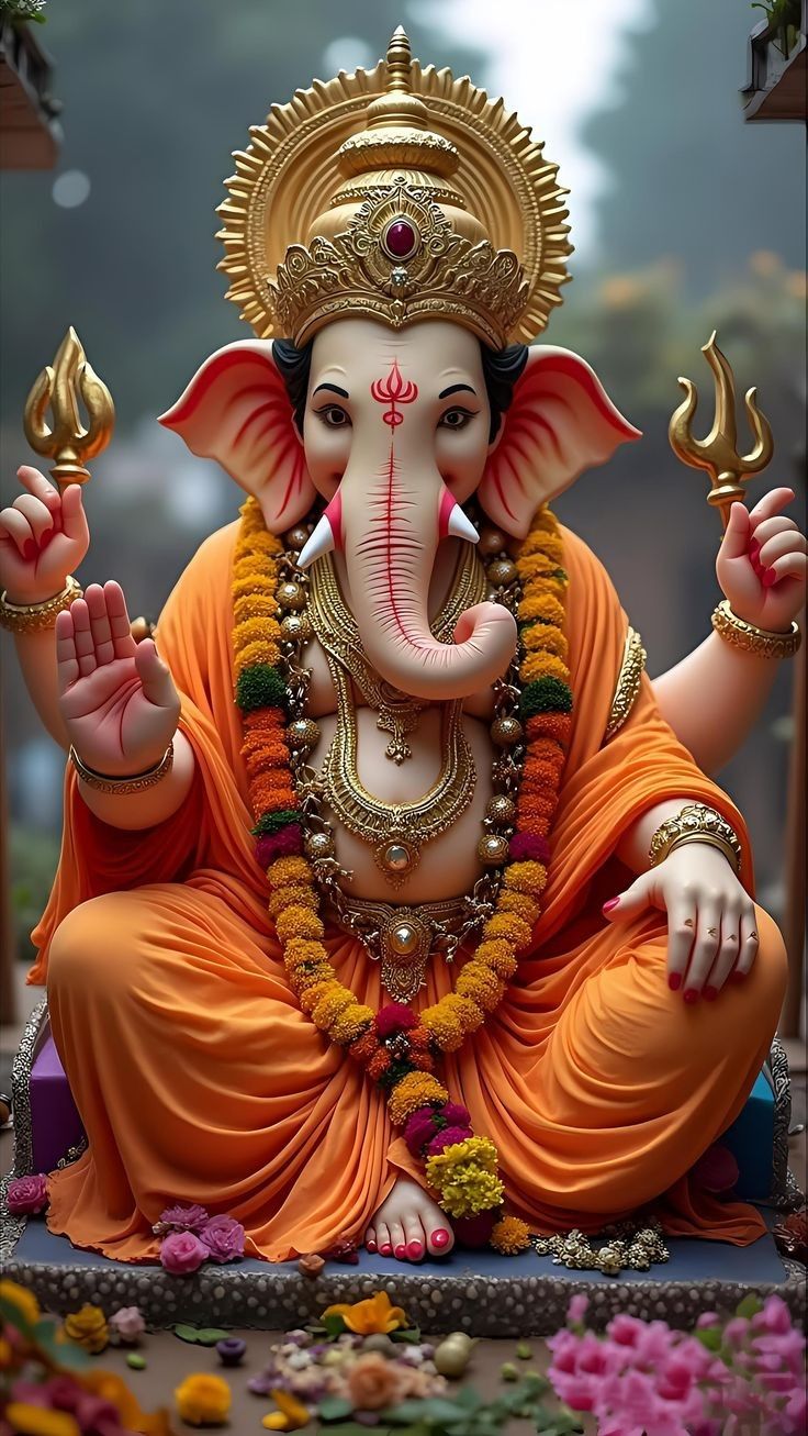 Lord Ganesha with orange decorations