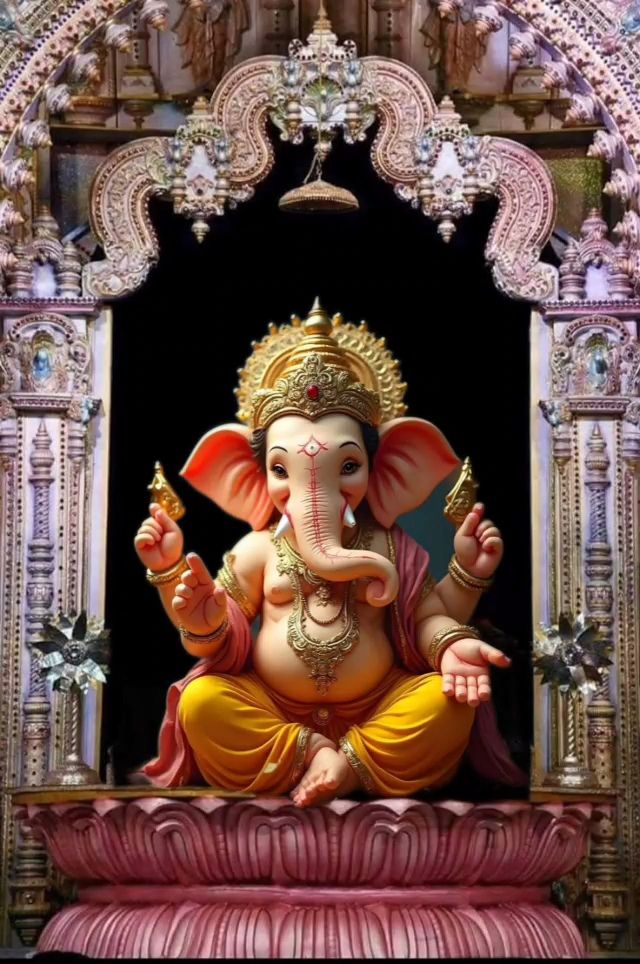 Lord Ganesha in ornate temple setting