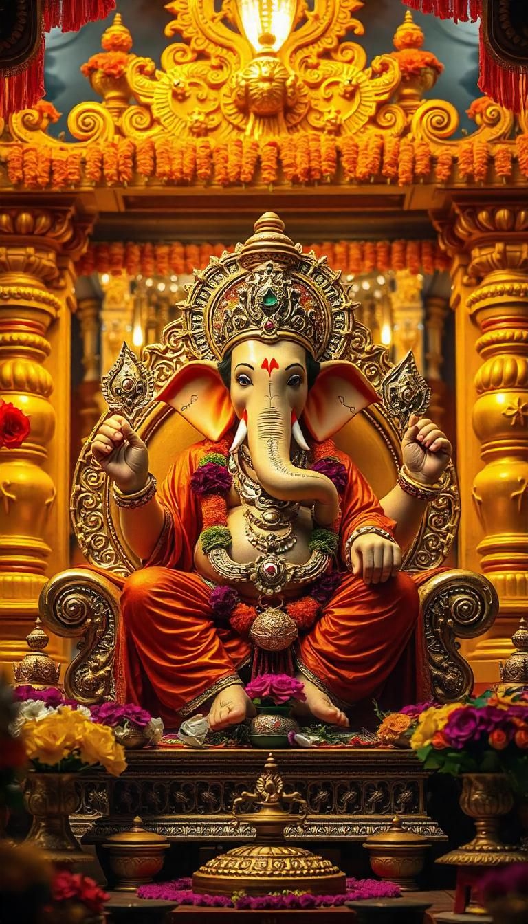 Lord Ganesha on golden throne