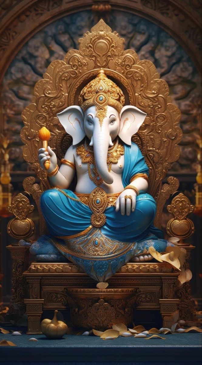 Lord Ganesha seated on golden throne