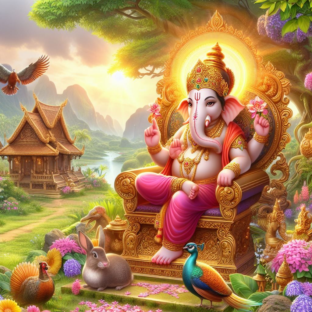 Lord Ganesha seated on a throne.