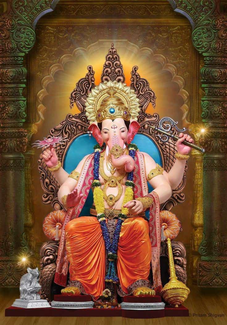 Majestic Lord Ganesha on golden throne