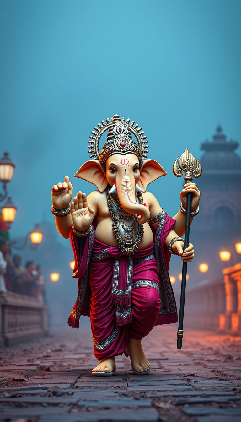 Lord Ganesha walking down a street