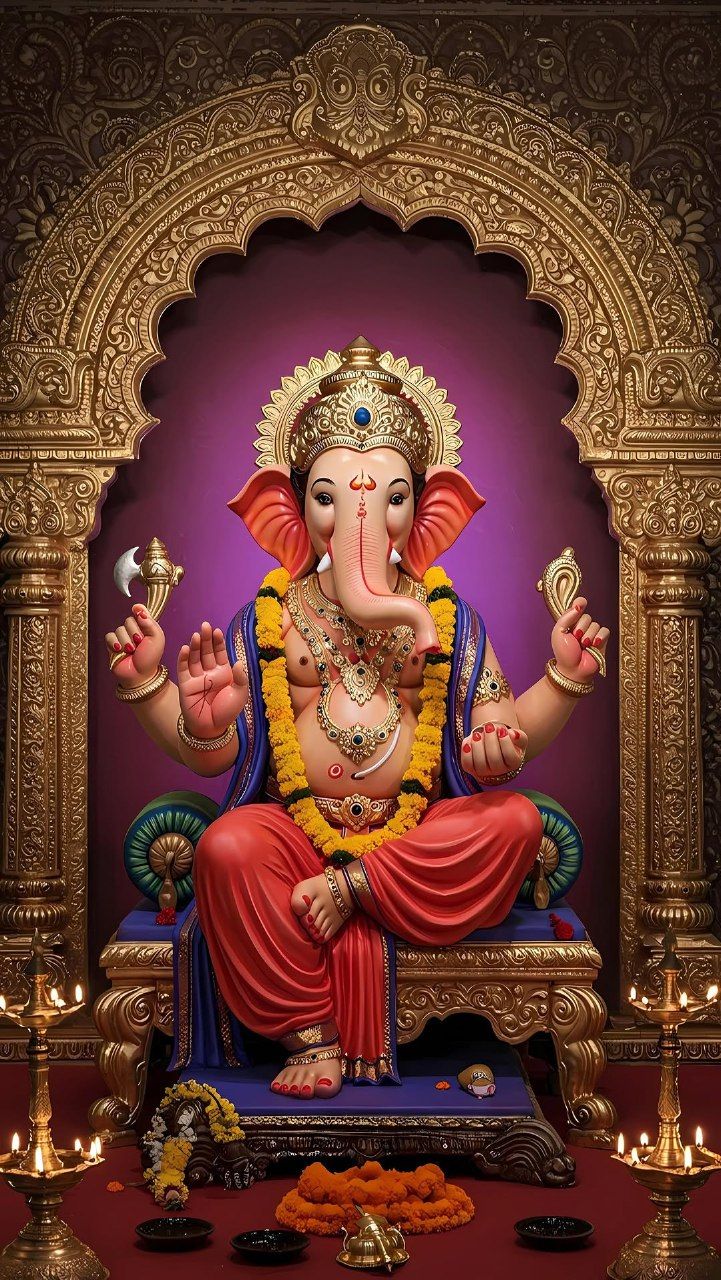 Lord Ganesha on a golden throne
