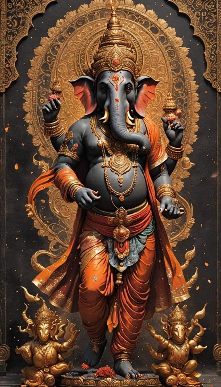 Lord Ganesha in ornate golden artwork