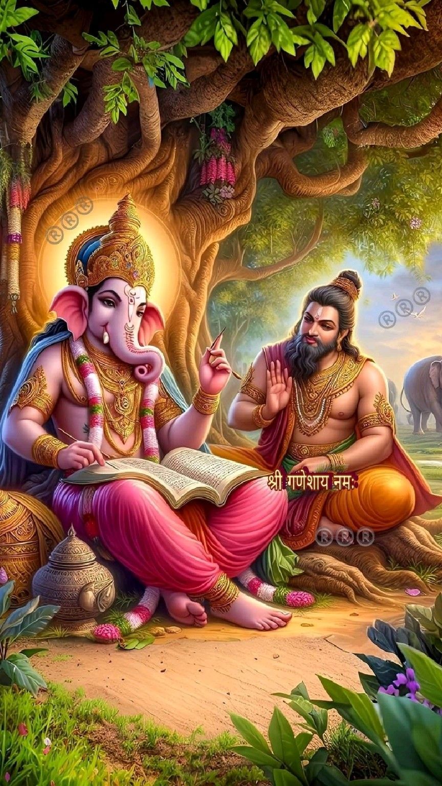 Ganesha writing the Mahabharata with Vyasa