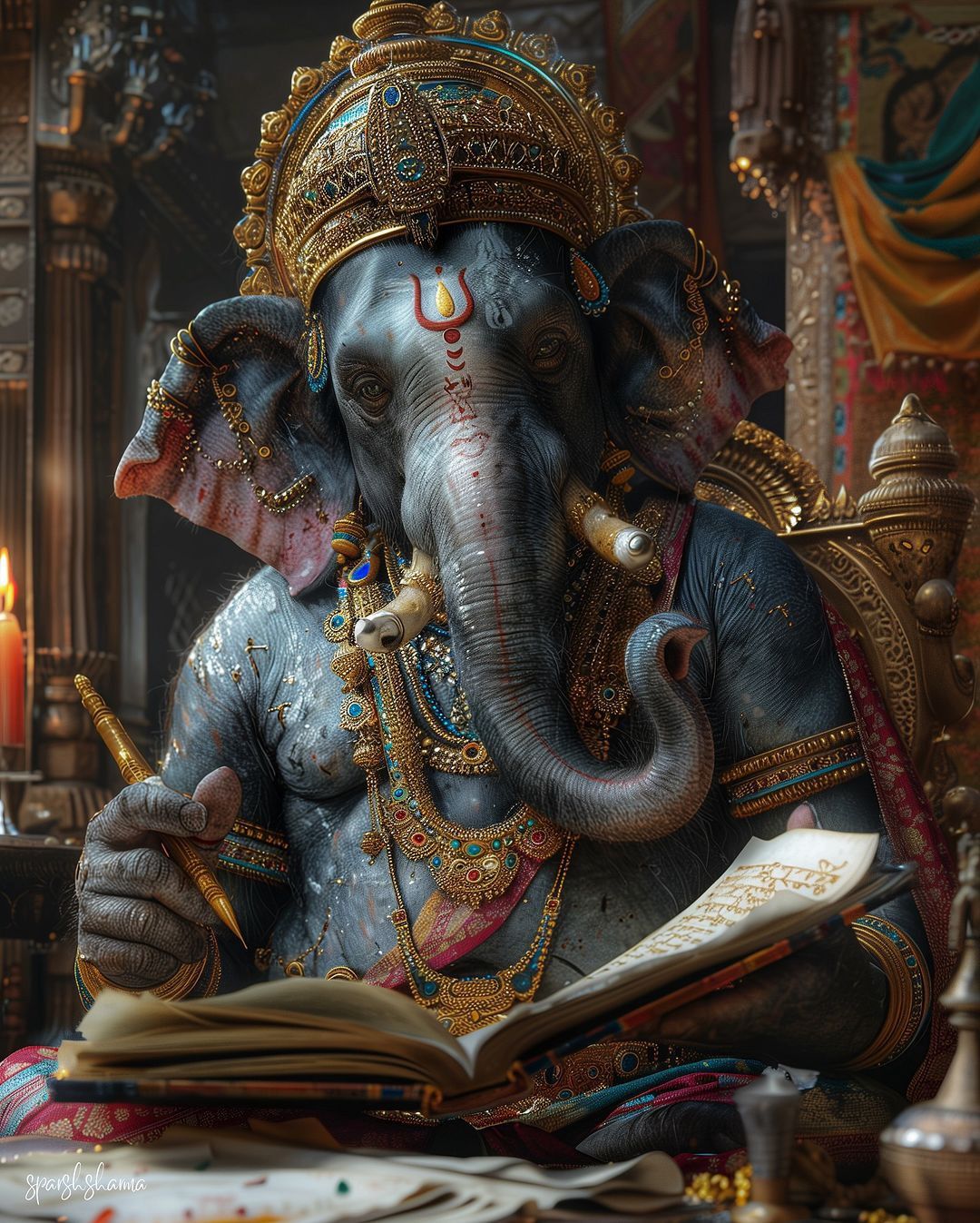 Lord Ganesha writing the Mahabharata