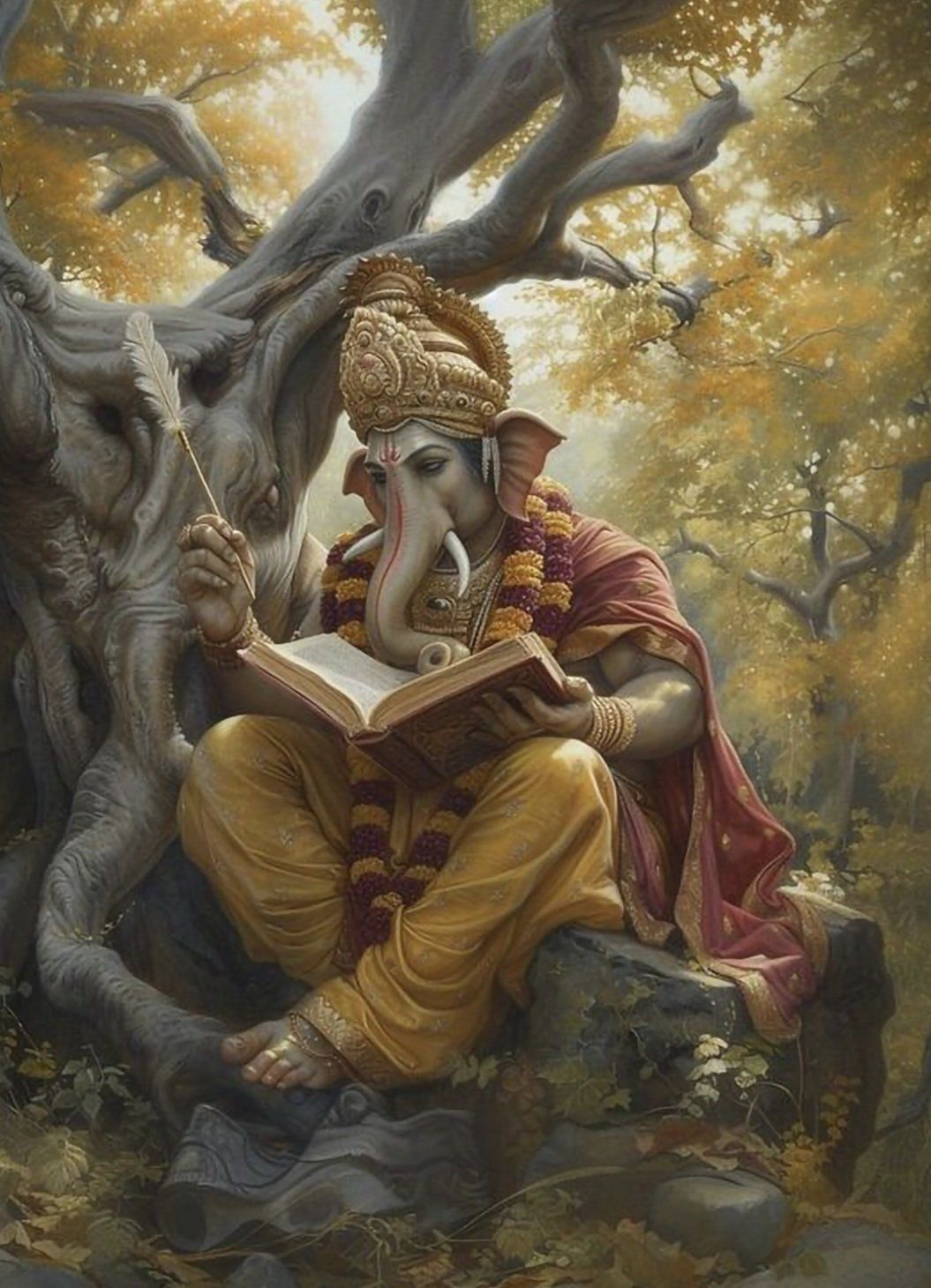Lord Ganesha writing in the forest
