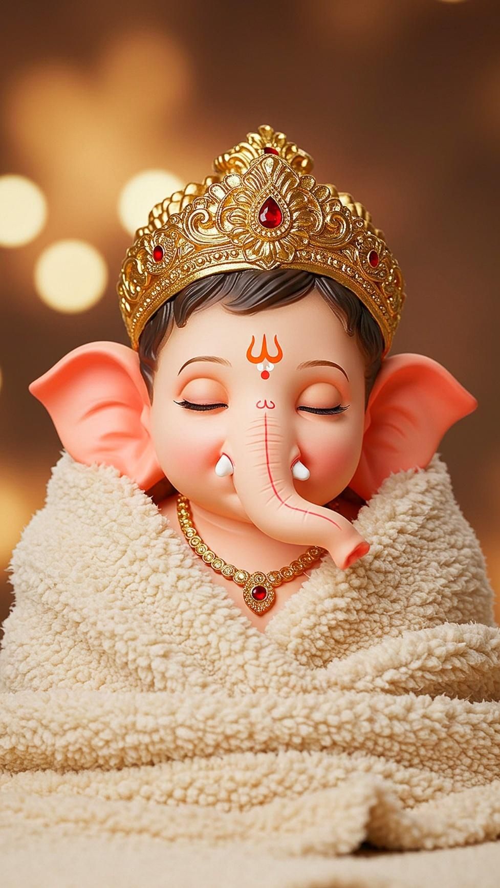 Peaceful Ganesha portrait with golden crown