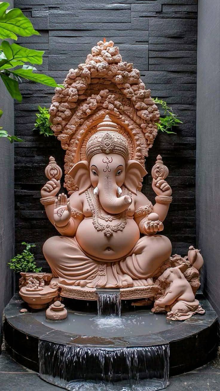 Lord Ganesha seated in a temple.