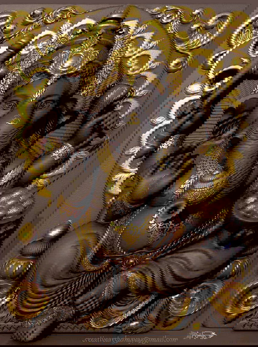Lord Ganesha shadowed and ornate