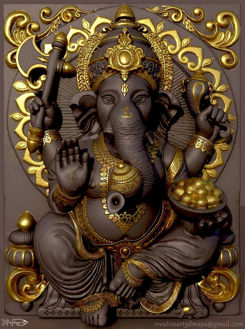 Lord Ganesha shadowed and ornate