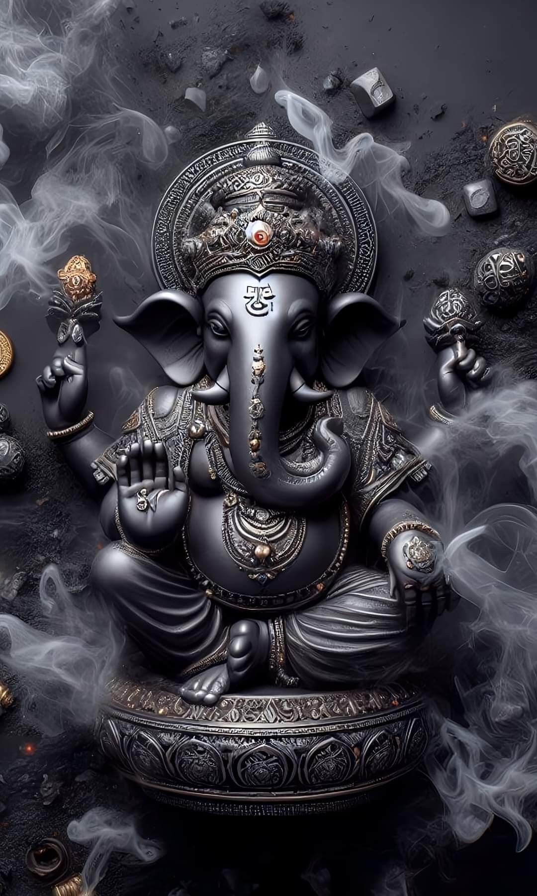 Lord Ganesha in grayscale art.