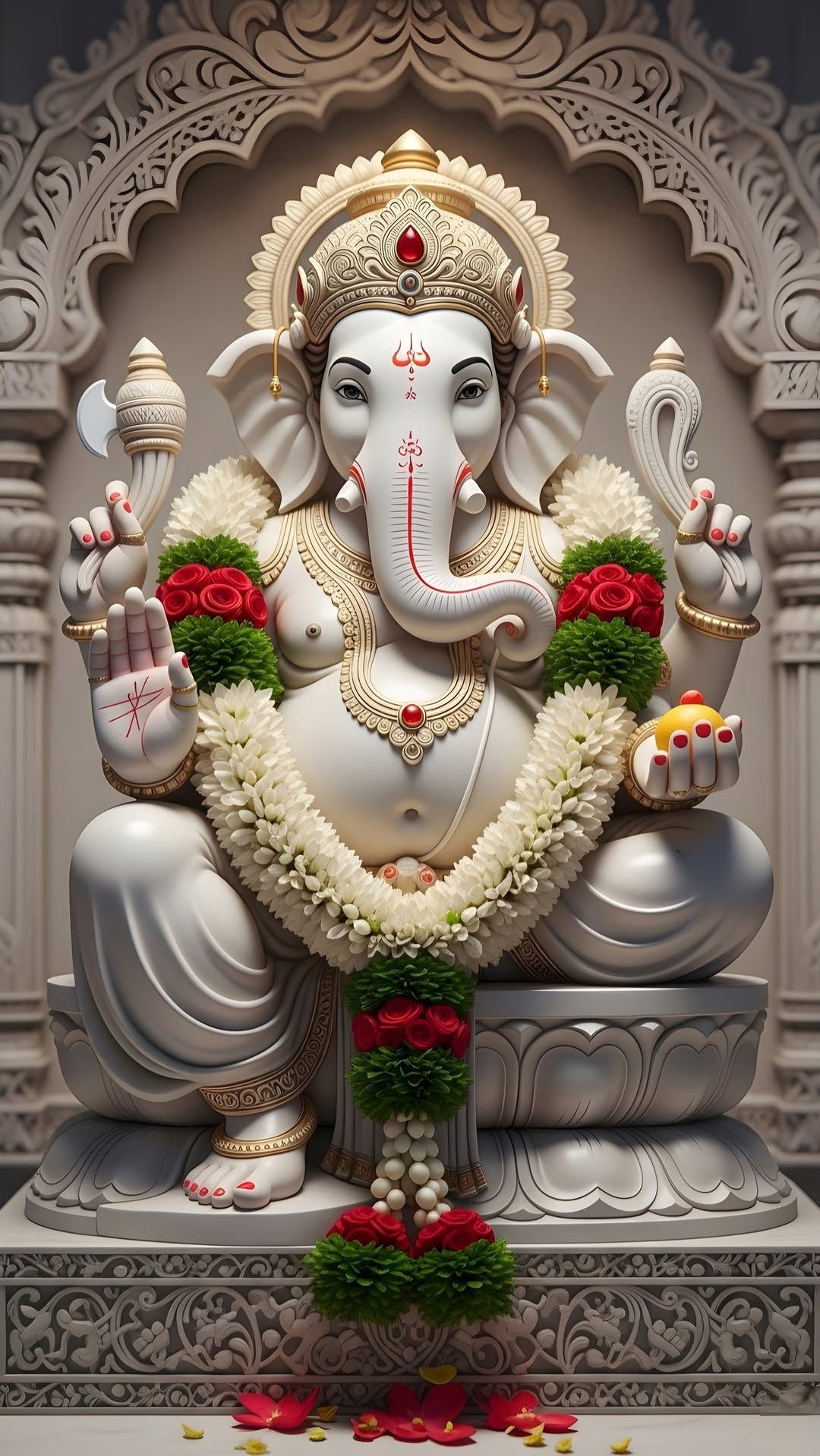 Lord Ganesha with floral decorations