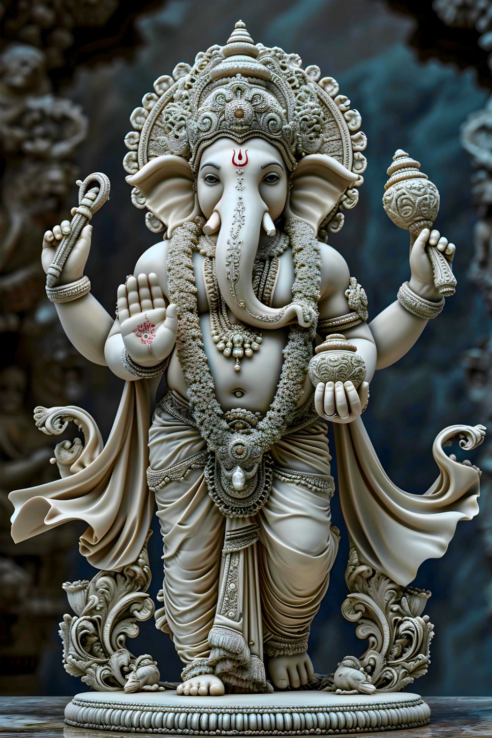 Serene Ganesha statue with silver adornments