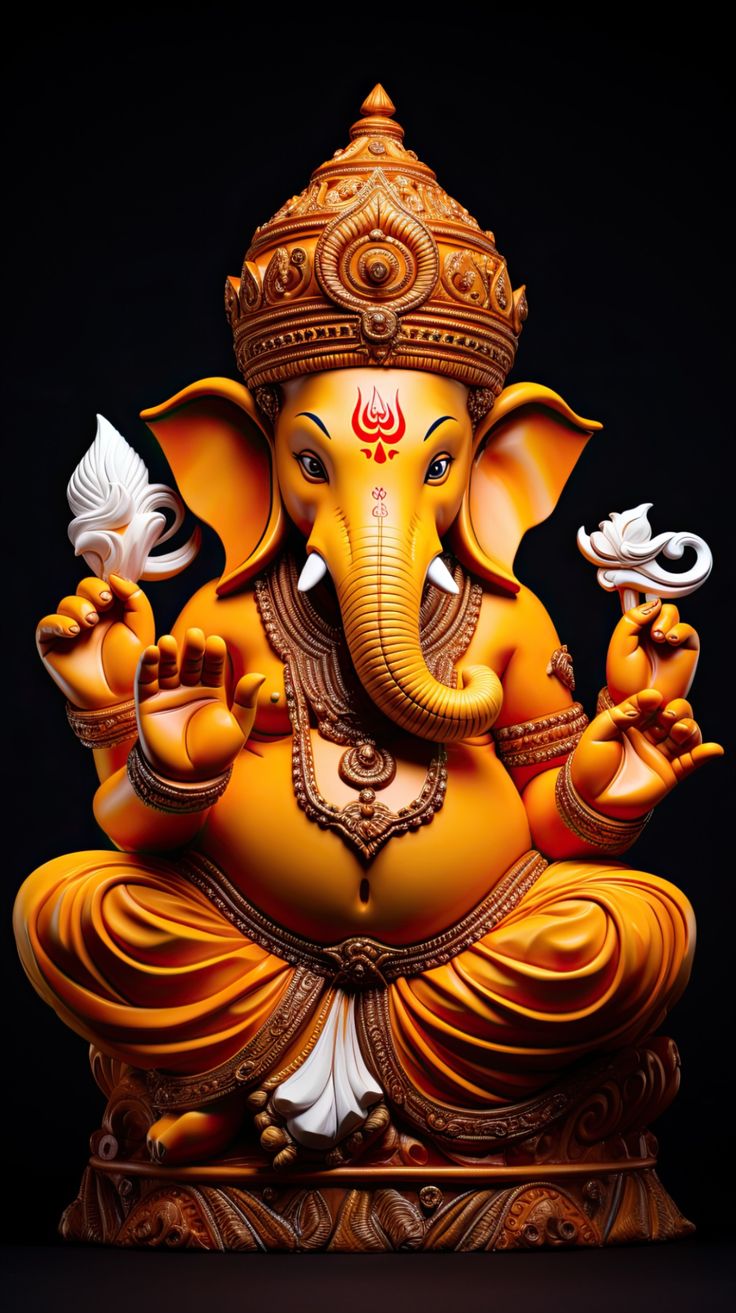 Lord Ganesha golden idol close-up