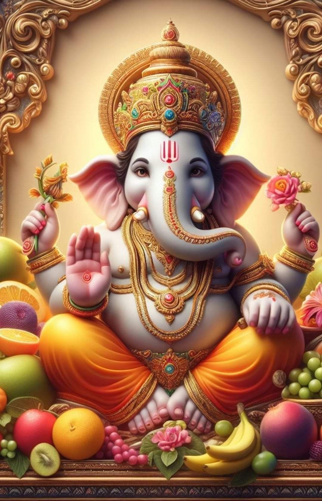Lord Ganesha with fruits and flowers