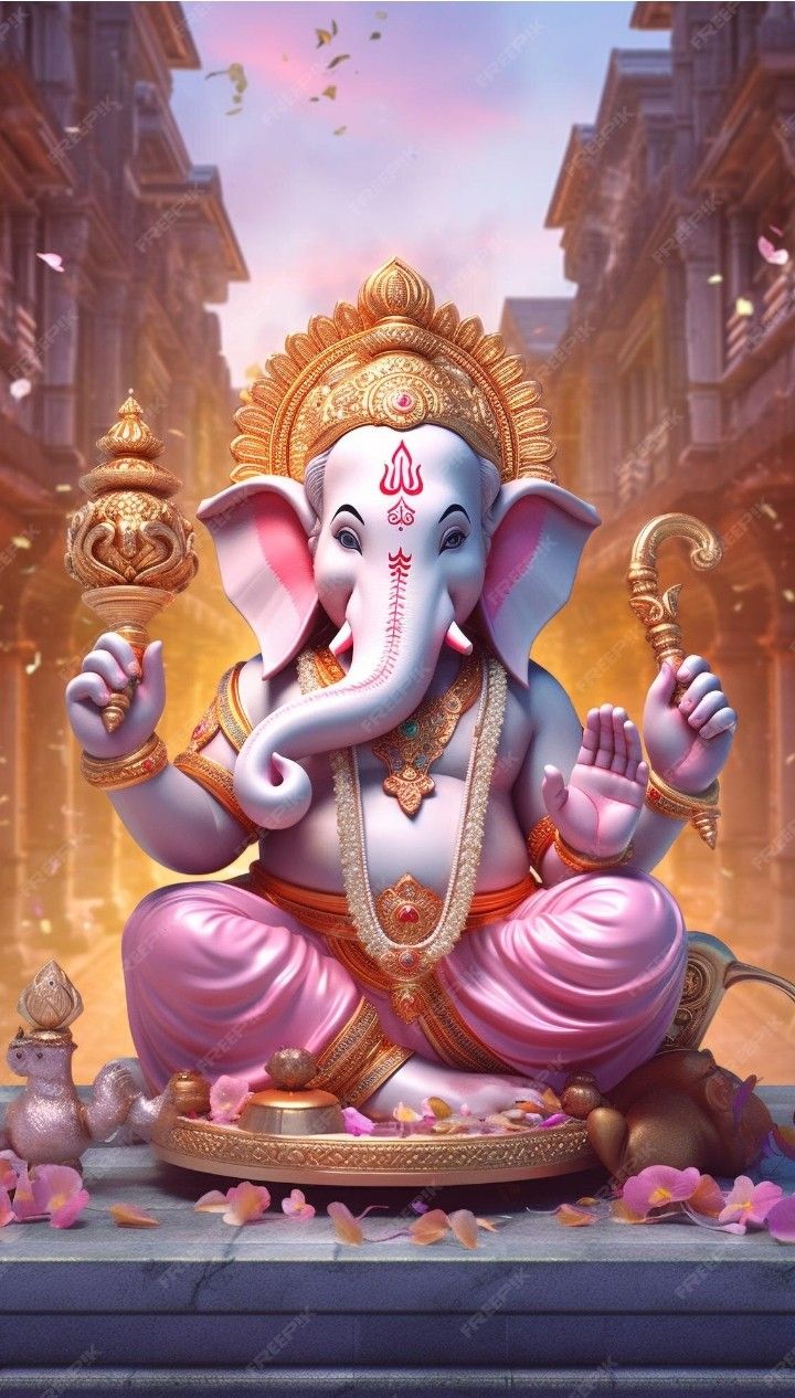 Lord Ganesha seated in golden mandap