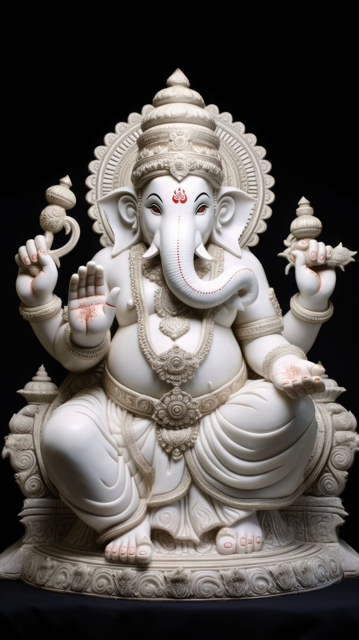 White marble Ganesha statue, peaceful and divine.