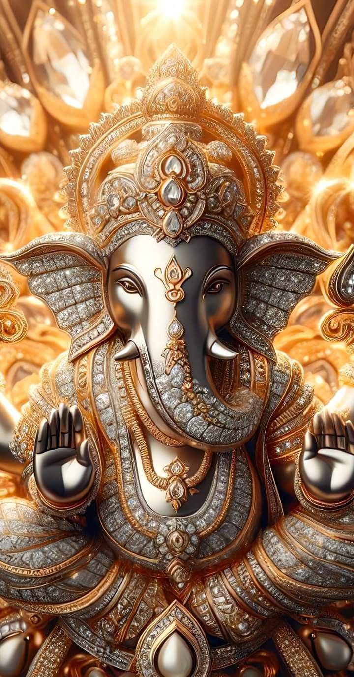 Golden Ganesha face close-up portrait