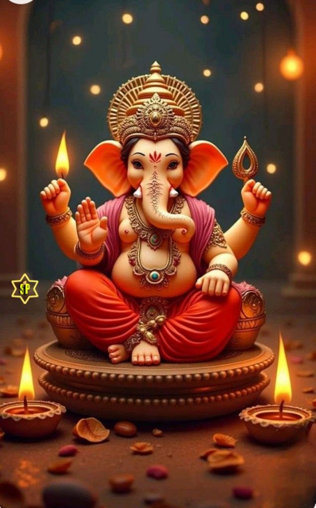 Lord Ganesha with diyas and modak