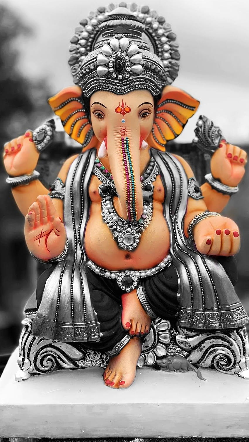 Silver Ganesha statue detailed artwork