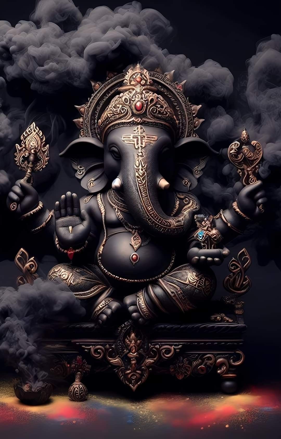 Lord Ganesha in golden ornate detail
