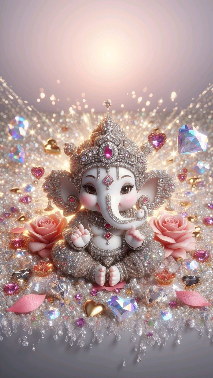 Diamond-adorned Lord Ganesha beautiful wallpaper