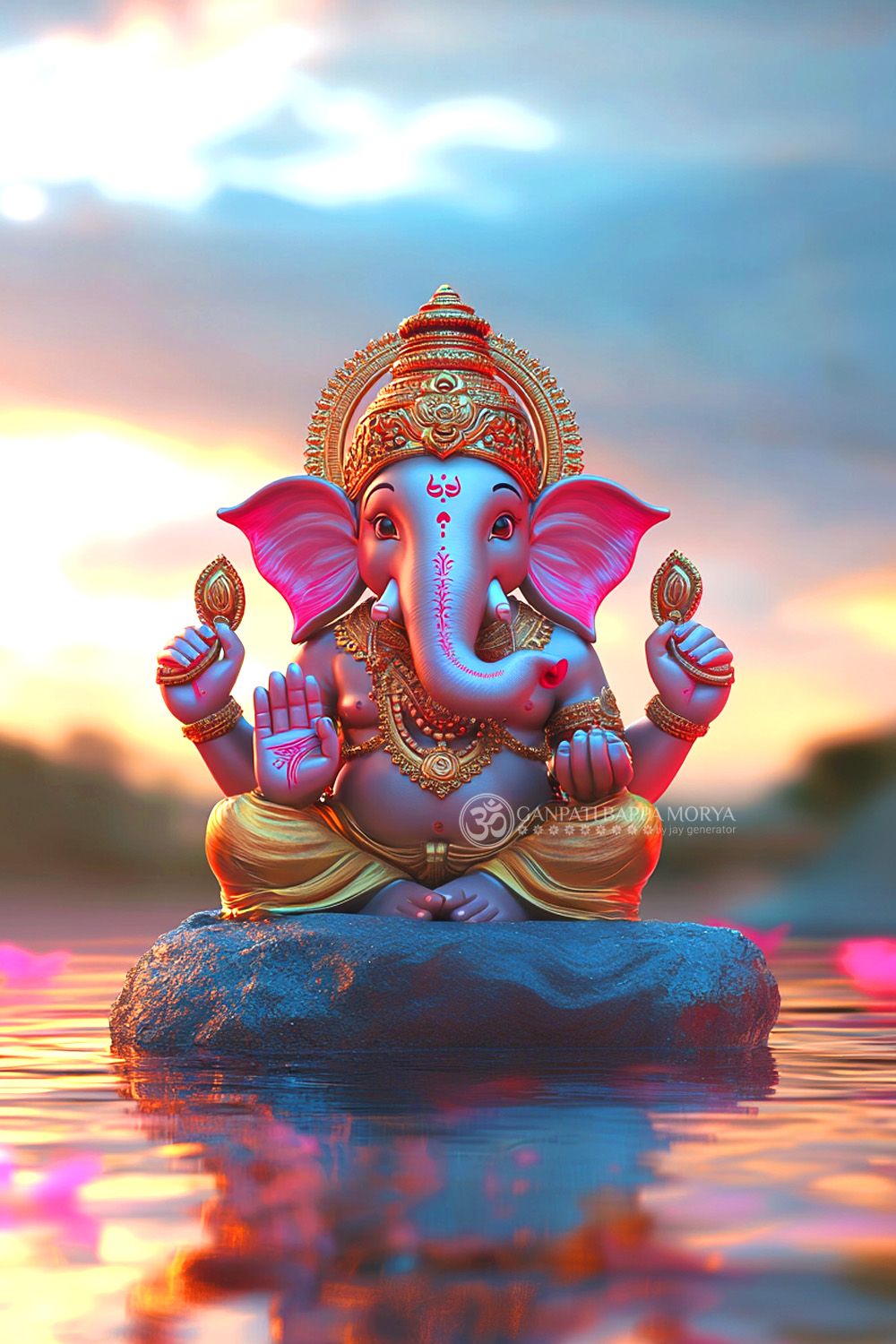 Ganesha rising from the water at sunrise